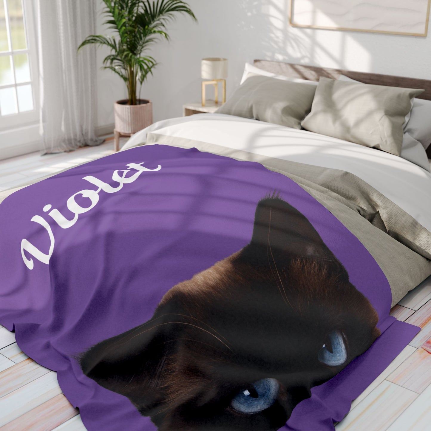 Custom Cat Photo Fleece Blanket - Violet