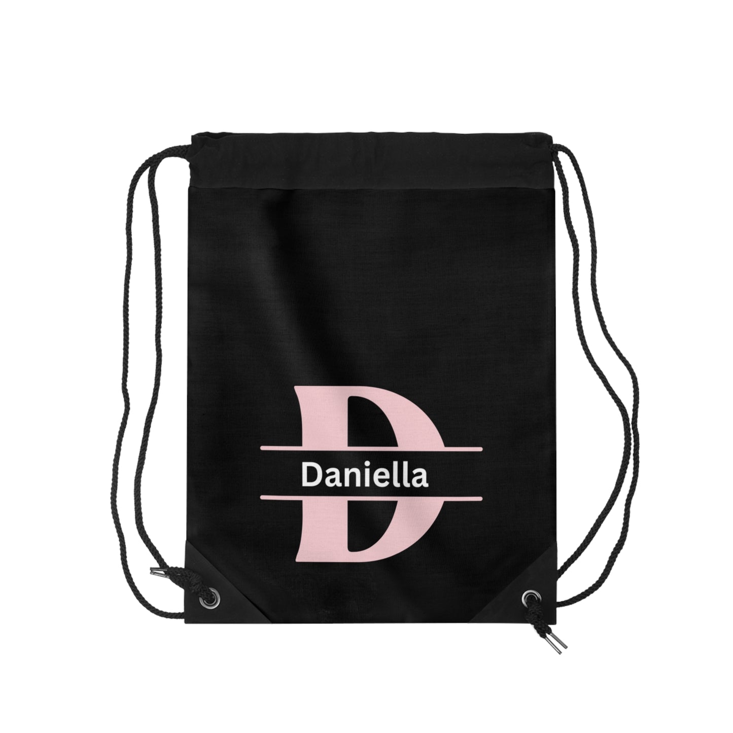 Black Monogrammed Girls Drawstring Bag