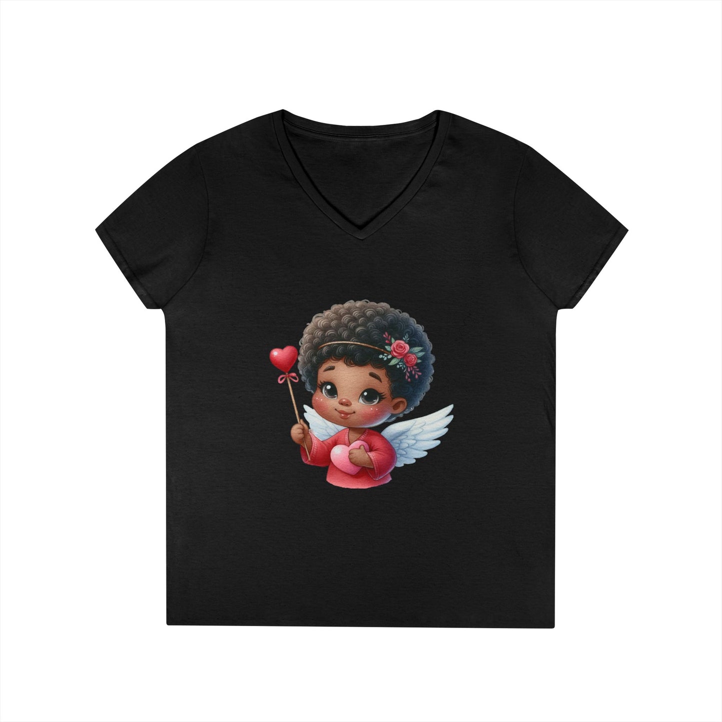 African America Baby Cupid 5 - Ladies' V-Neck T-Shirt