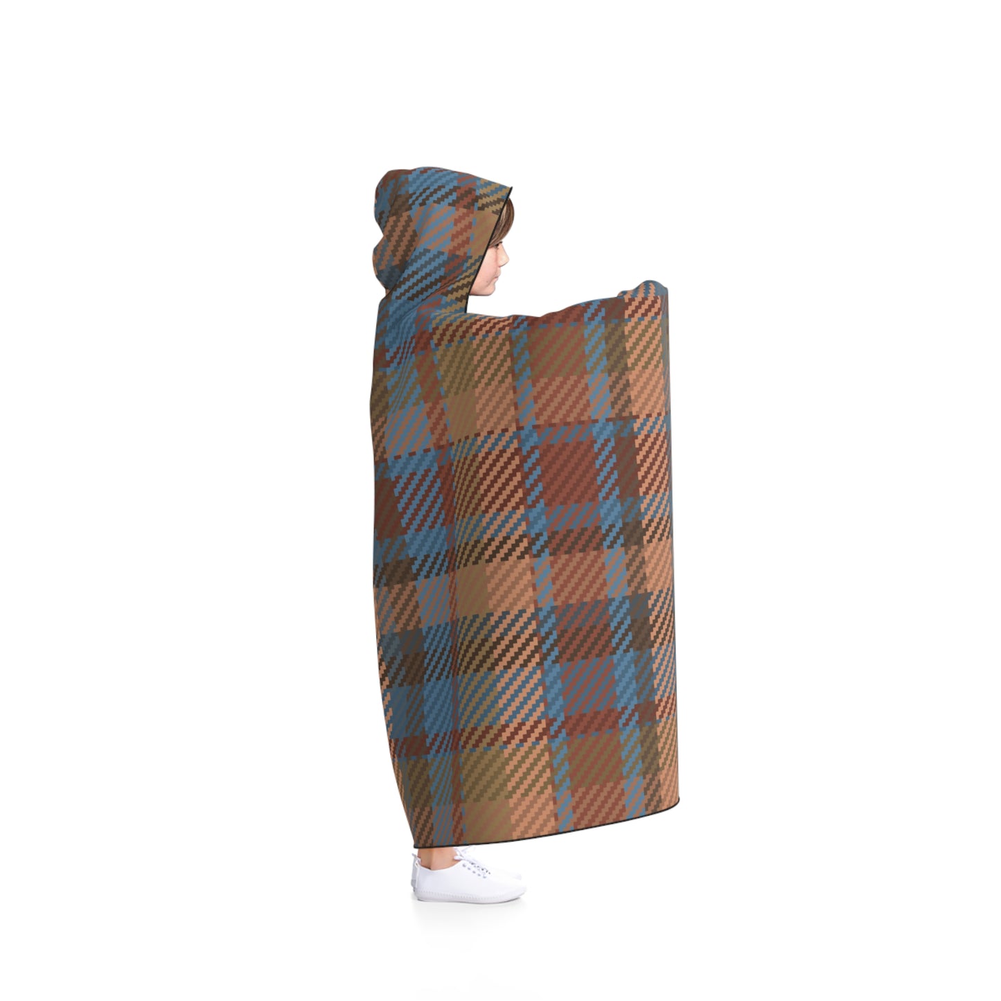 Hooded Blanket - Brown/Blue Plaid