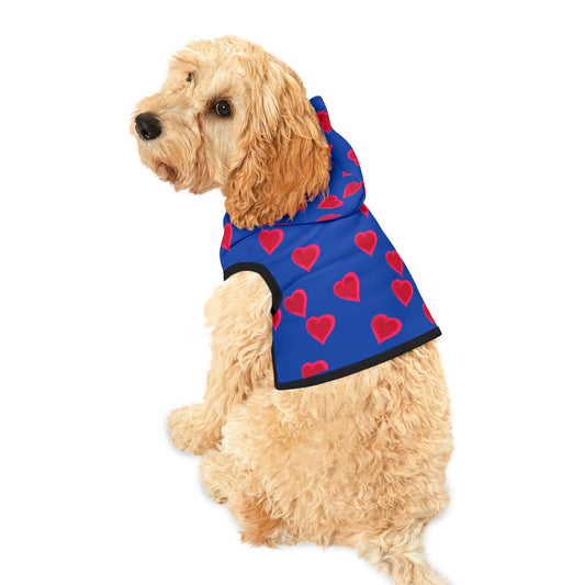 Blue Pet Hoodie with Red Heart