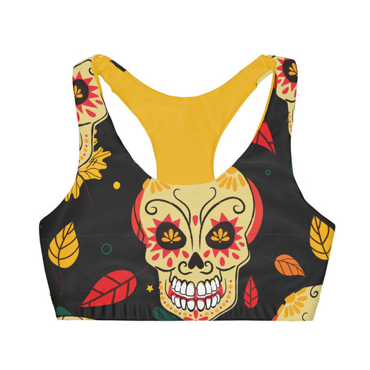 Girls' Pumkin Skull Double Lined Seamless Sports Bra