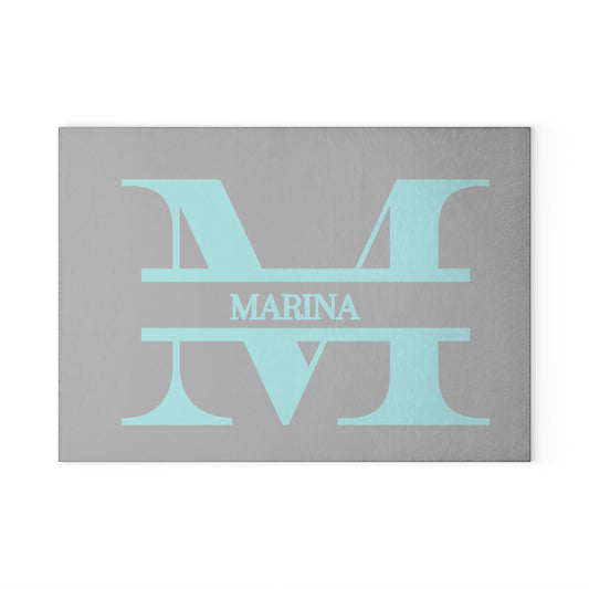Marina - Personalized Glass Cutting Board — Monogram 'M'