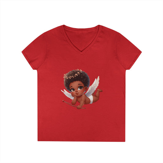 African America Baby Cupid 4 - Ladies' V-Neck T-Shirt