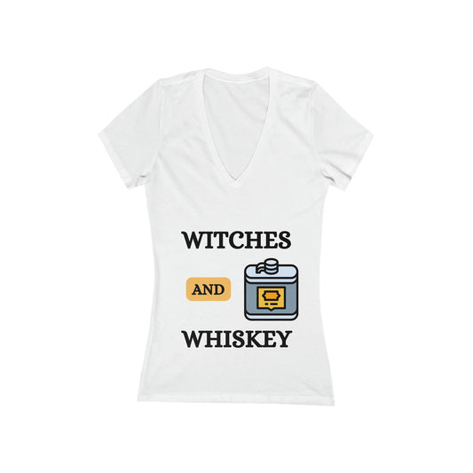 Witches and whiskey Women's Short Sleeve Deep V-Neck Tee