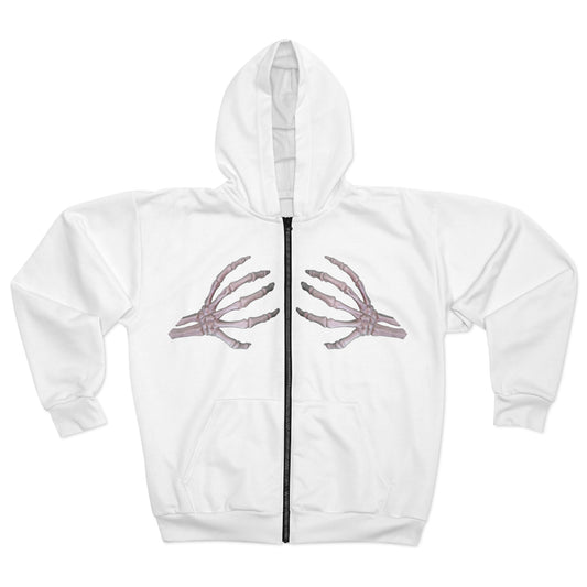 Skelton Hands  Zip Hoodie - White