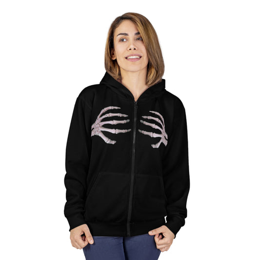 Skeleton Hands  Zip Hoodie - Black