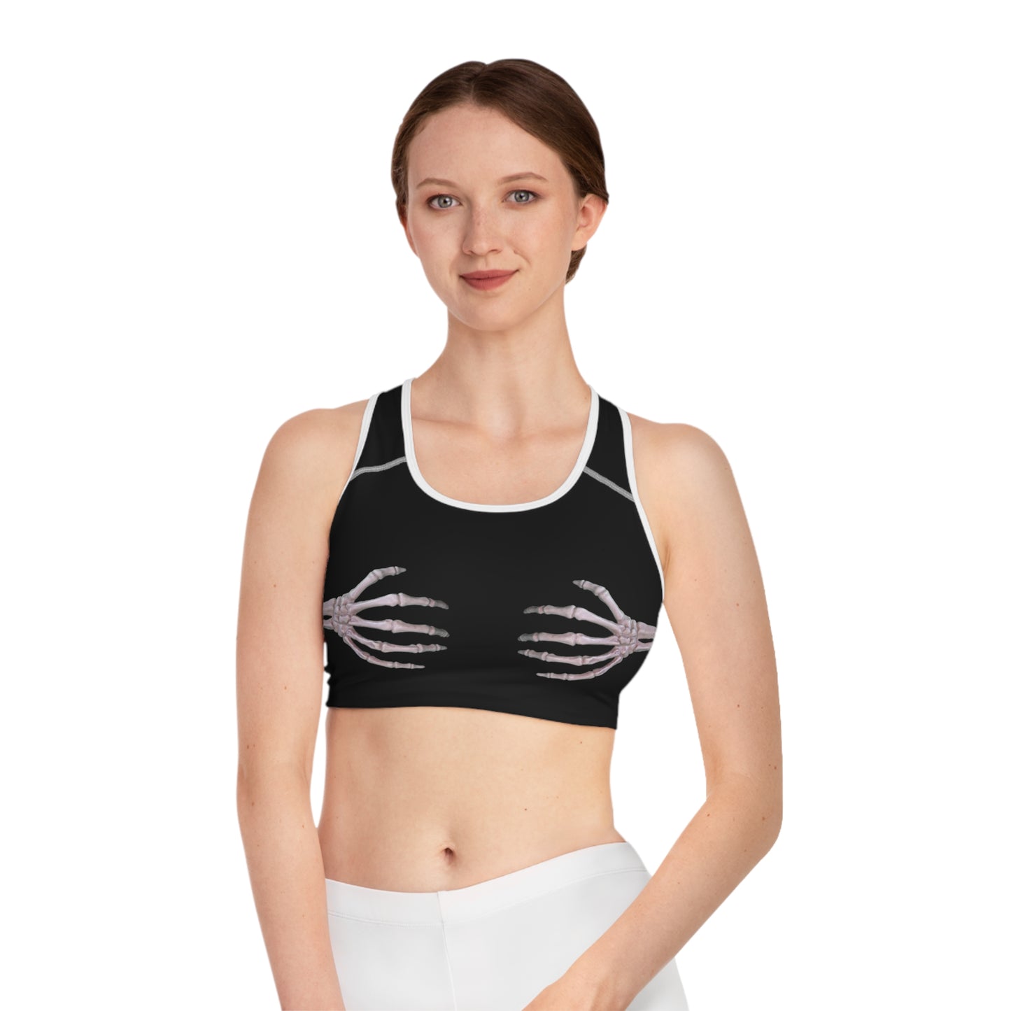 Skeleton Hands Sports Bra - Black