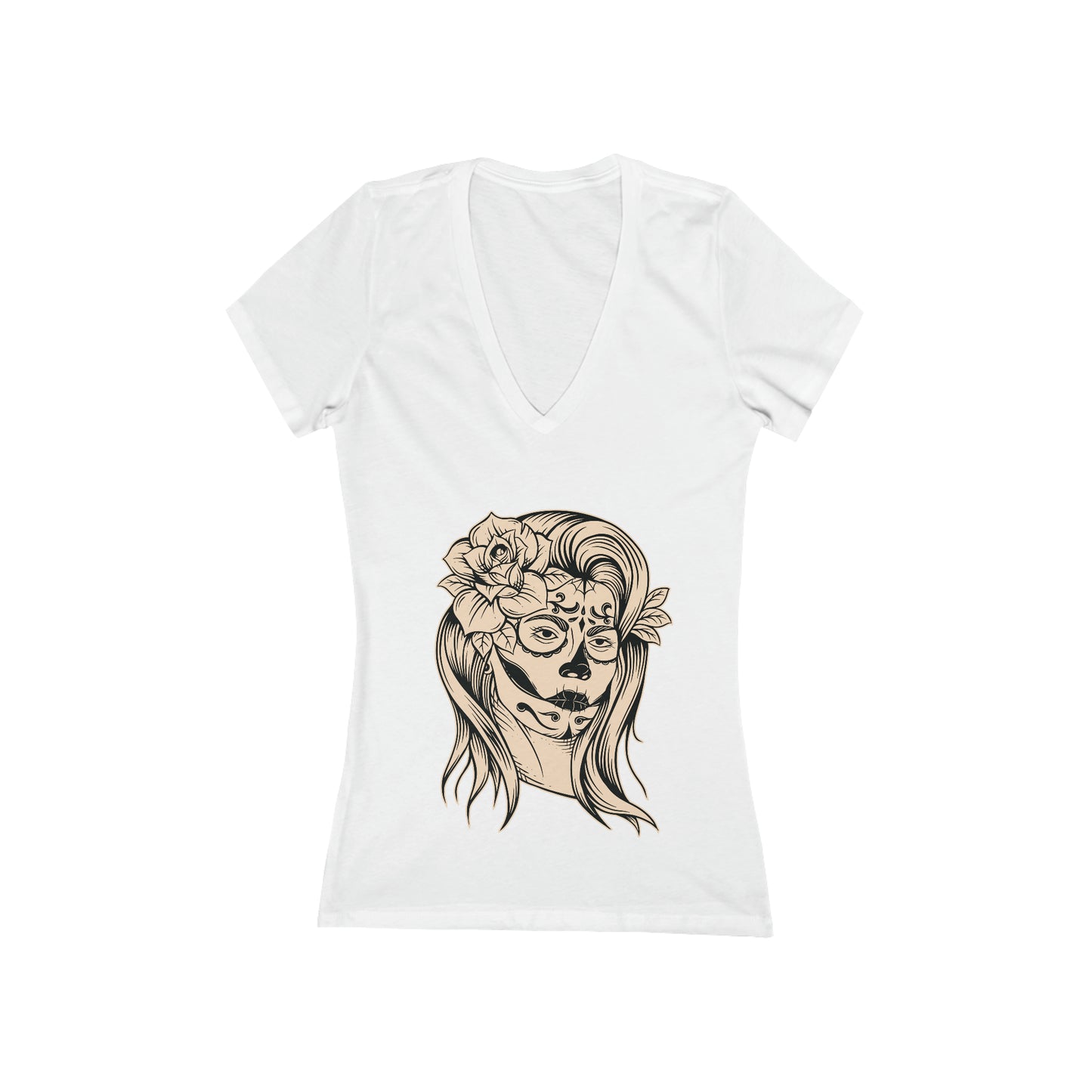 Sugar Skull Bronze Women's Short Sleeve Deep V-Neck Tee