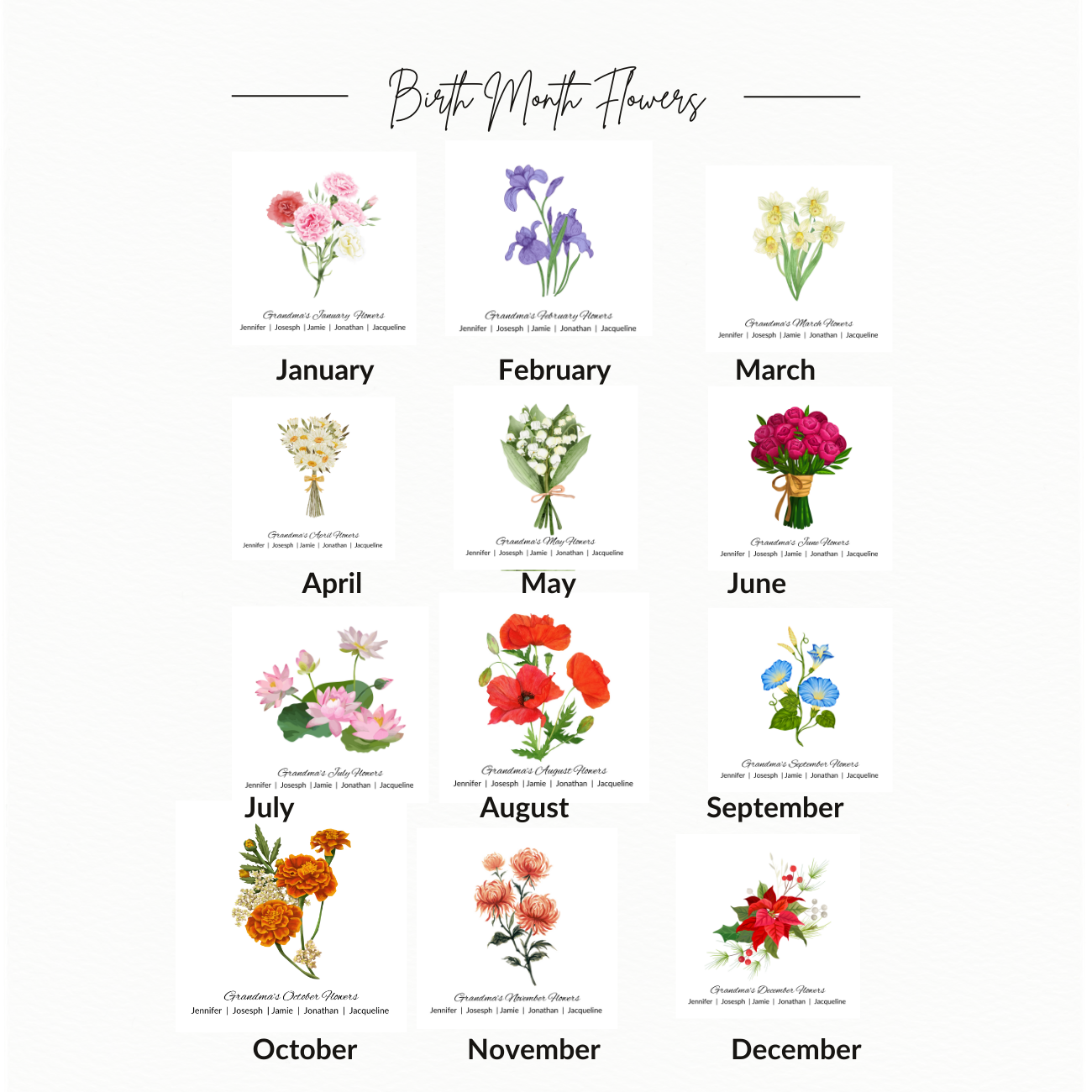 Personalized Birth Month Flower Canvas Wall Art for Mom or Grandma - October