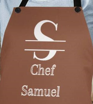 Chef Samuel - Brown Personalized - Chef Split Initial Apron