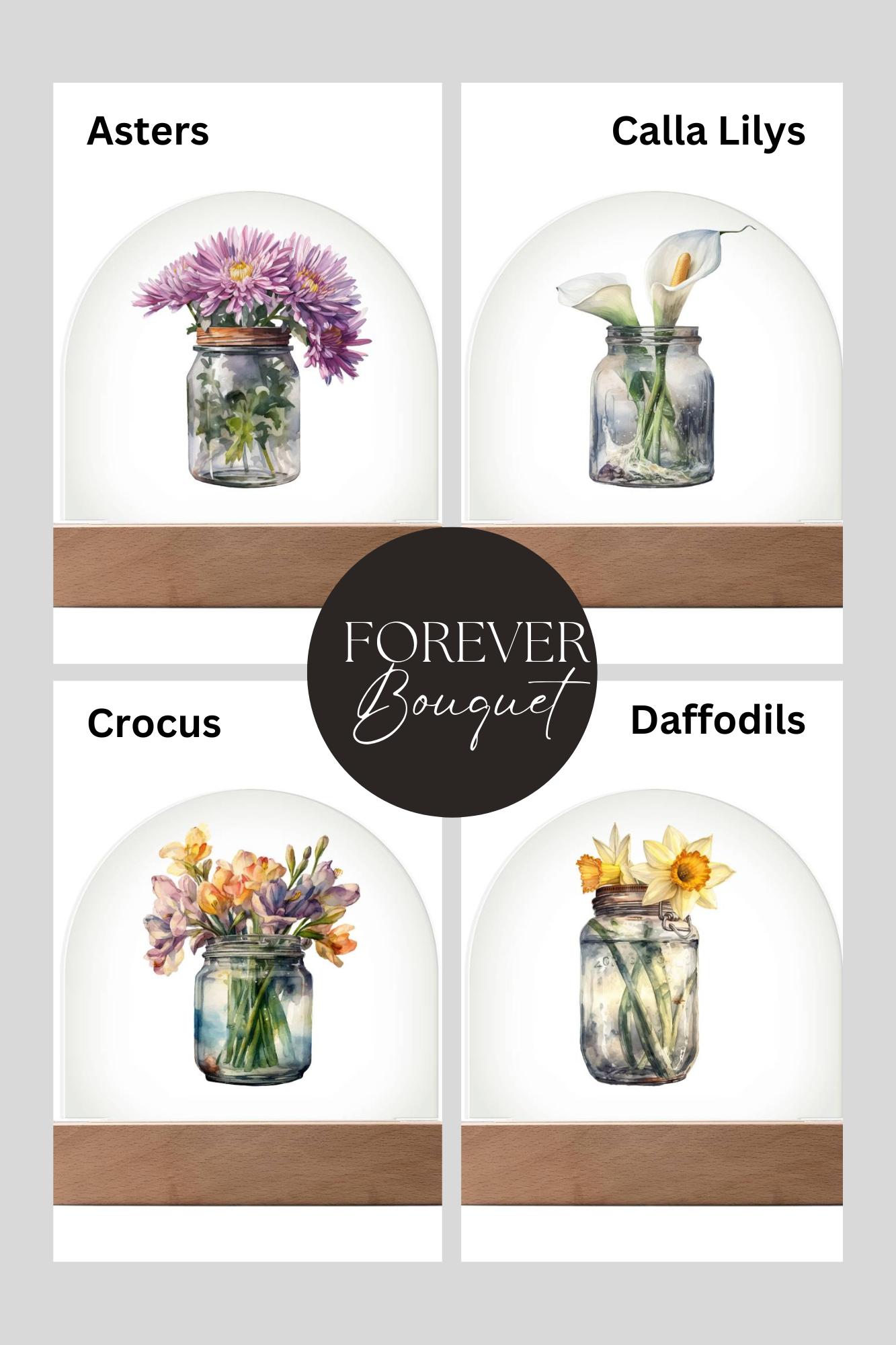 Peonys in a Jar Flowers In A Jar Forever Bouquet Domed Acrylic Plaque & Night Light