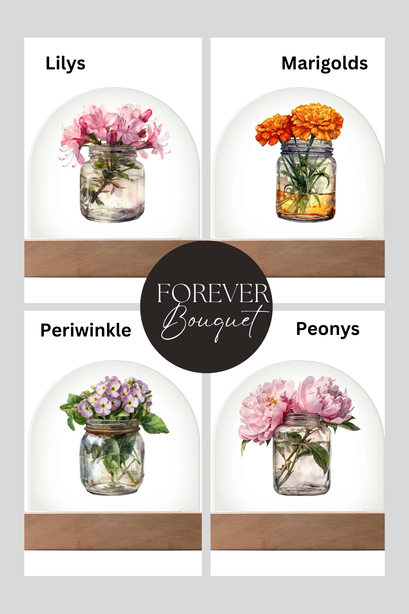 Peonys in a Jar Flowers In A Jar Forever Bouquet Domed Acrylic Plaque & Night Light