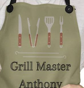 Personalized Grill Master Apron For Husband, Father, Grandfather, Soulmate or Your Man - Olive