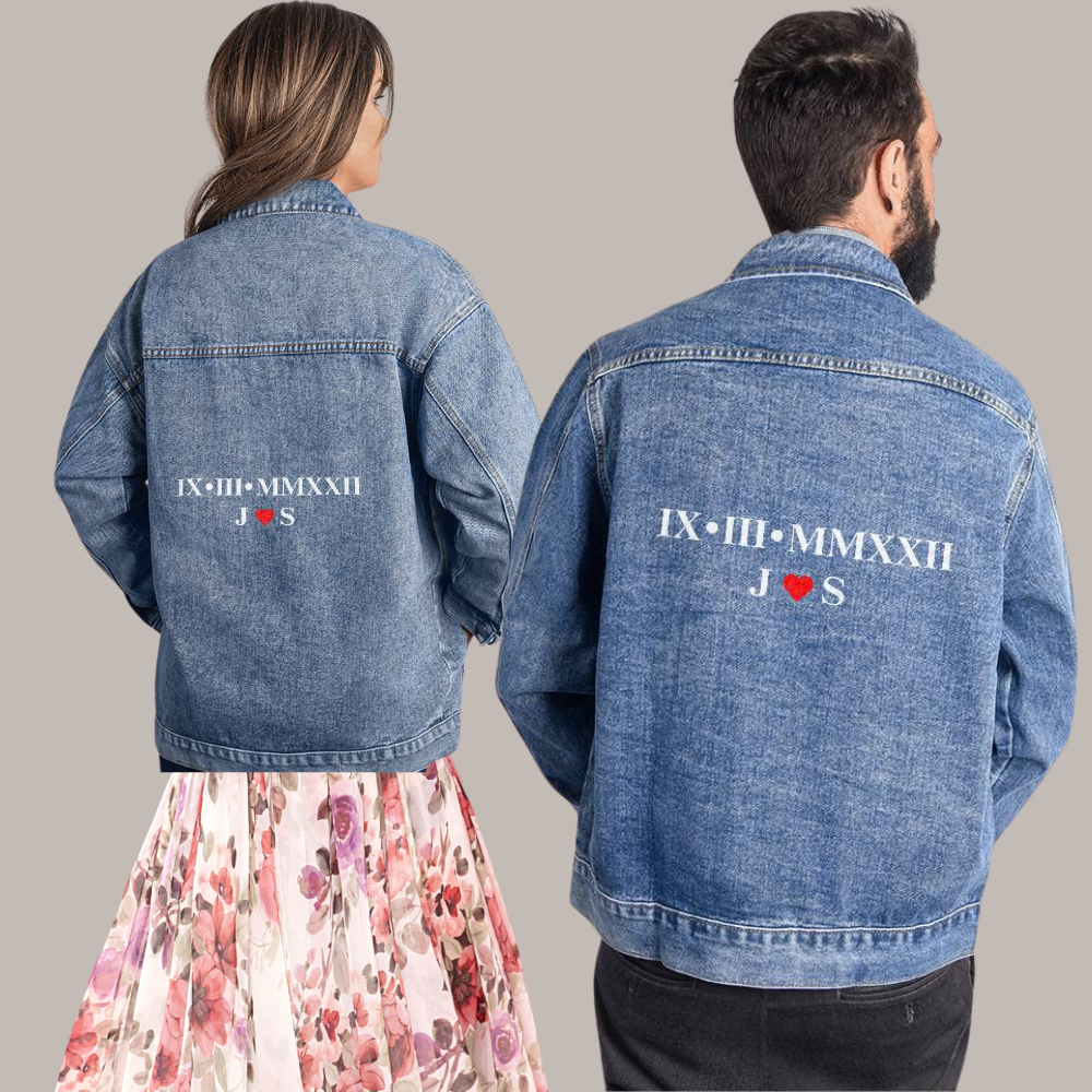 Personalized Couples Roman Numeral Anniversary Denim Jacket