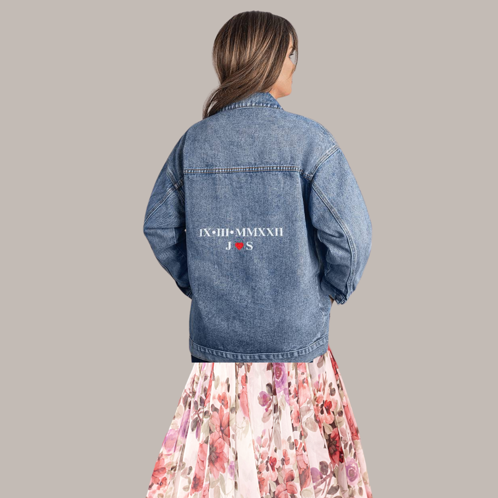 Personalized Couples Roman Numeral Anniversary Denim Jacket