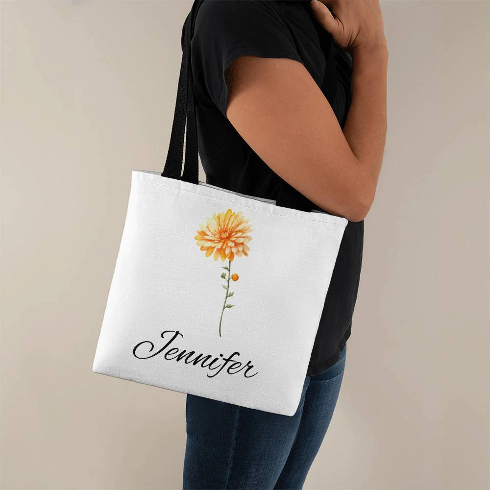 Birth Month Flower Tote & Make Up/Cosmetic Bag Bundle