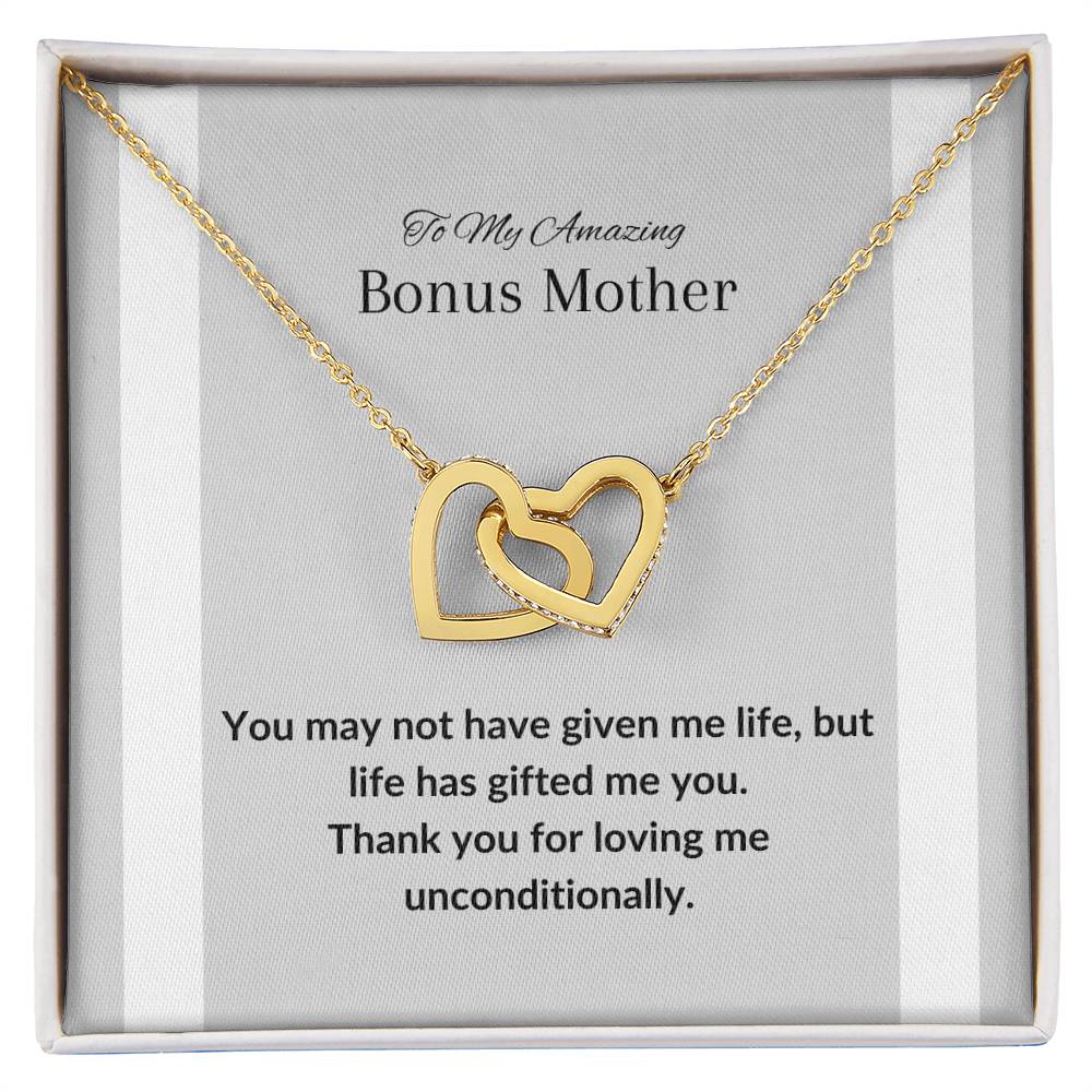 Custom Amazing Bonus Mom Gold Interlocking Hearts