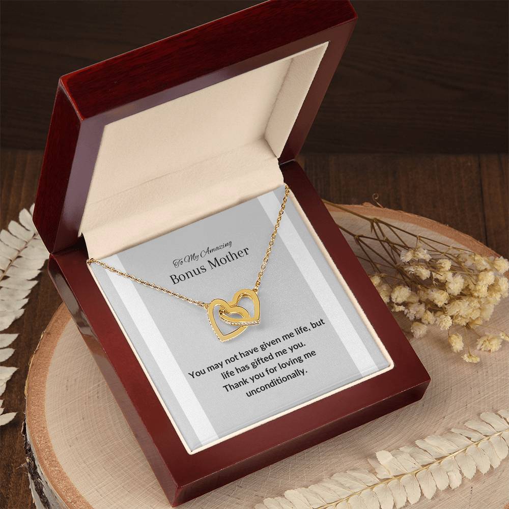 Custom Amazing Bonus Mom Gold Interlocking Hearts