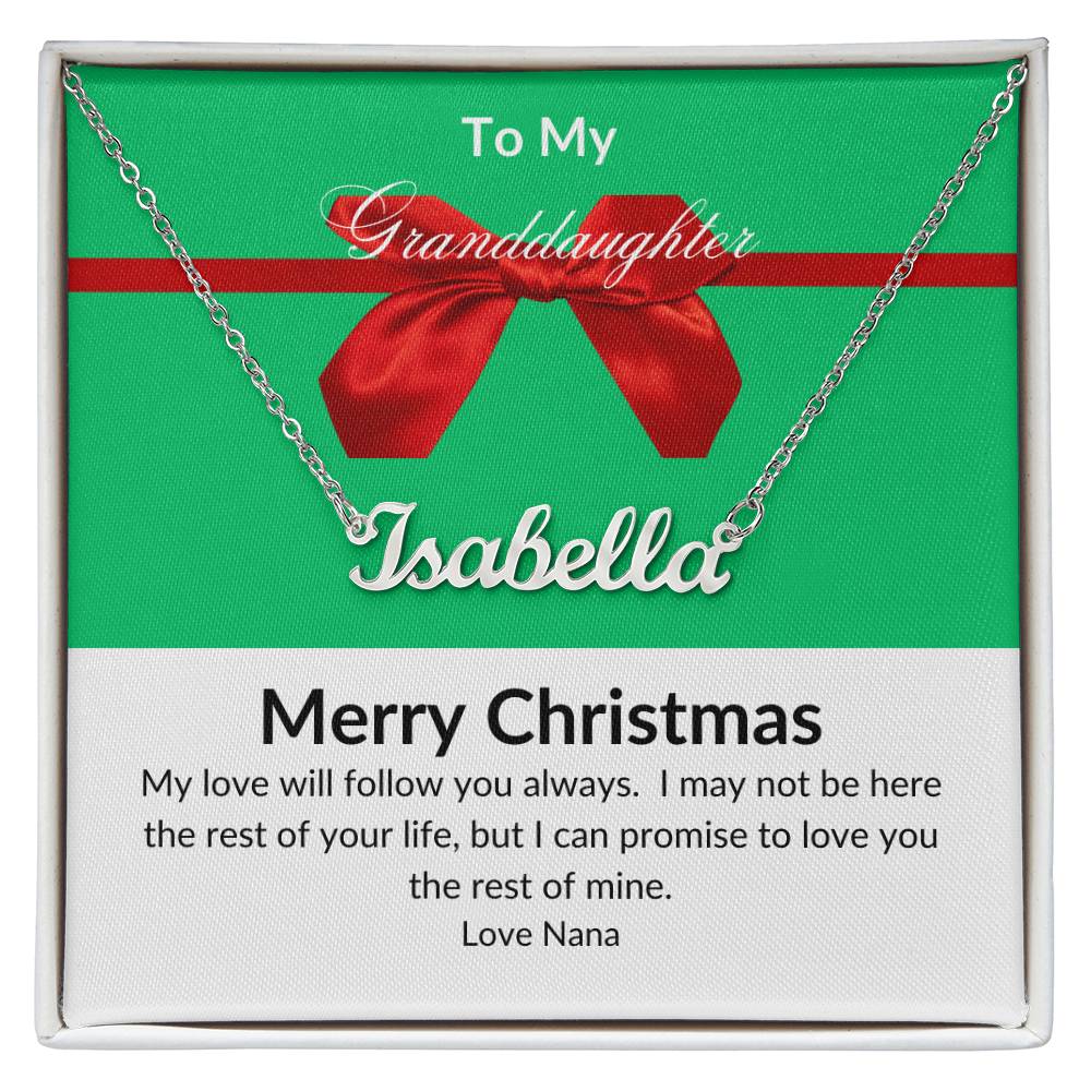 Merry Christmas Name Necklace - To My Grand daughter with Red Bow on Green Design