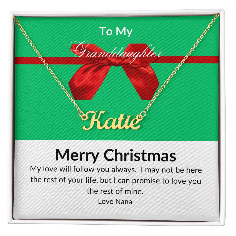 Merry Christmas Name Necklace - To My Grand daughter with Red Bow on Green Design