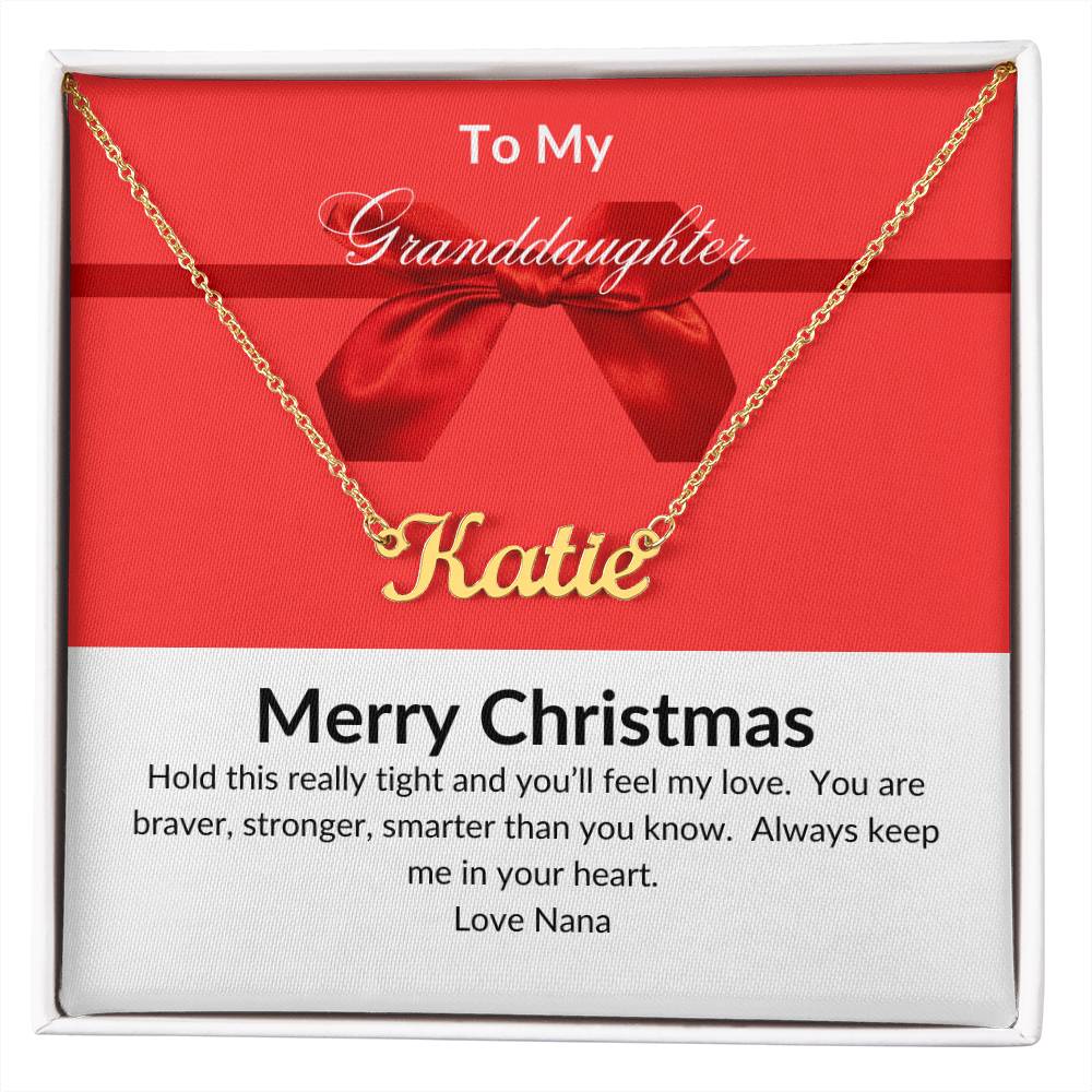 Personalized Name Necklace to My Grand Daughter with Red Bow Message Design