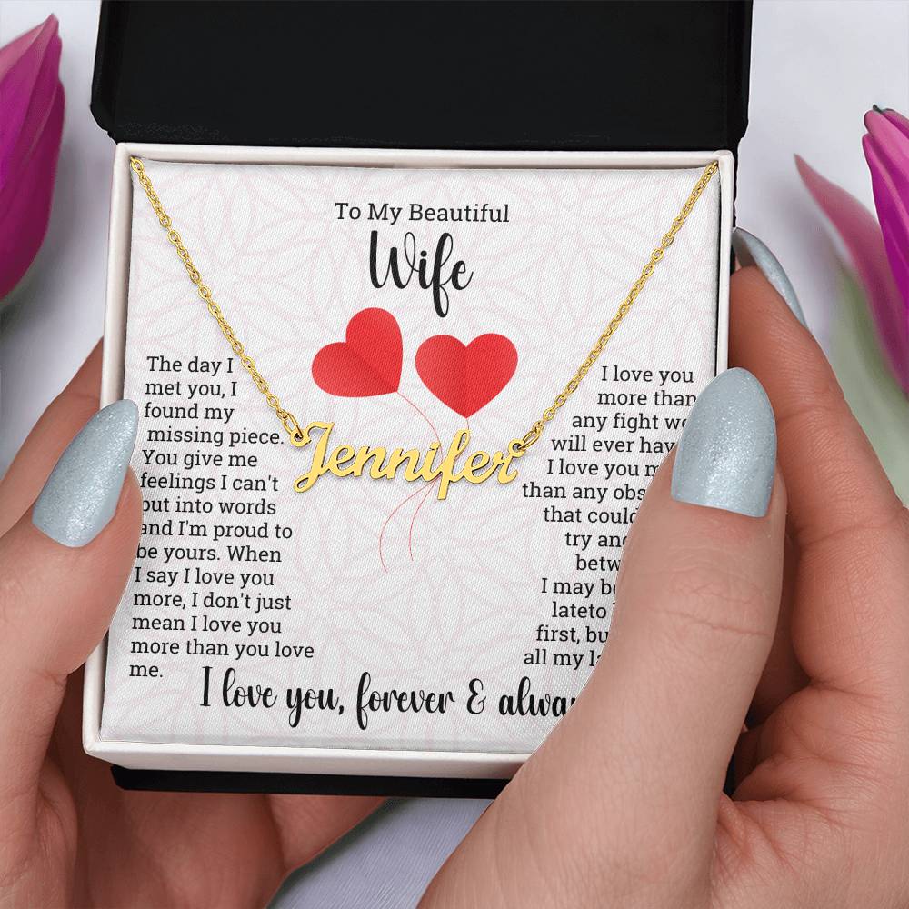 Valentine Name Necklace To My Beautiful Wife - Love You Forever & Always