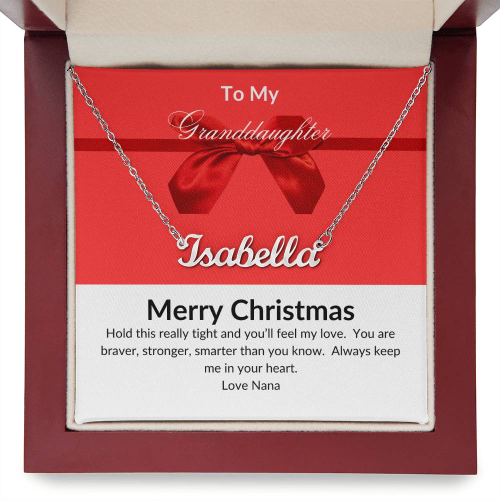 Personalized Name Necklace to My Grand Daughter with Red Bow Message Design