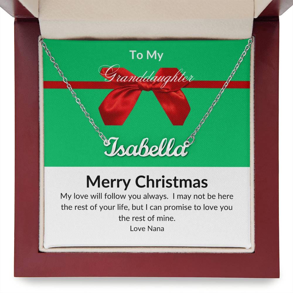 Merry Christmas Name Necklace - To My Grand daughter with Red Bow on Green Design