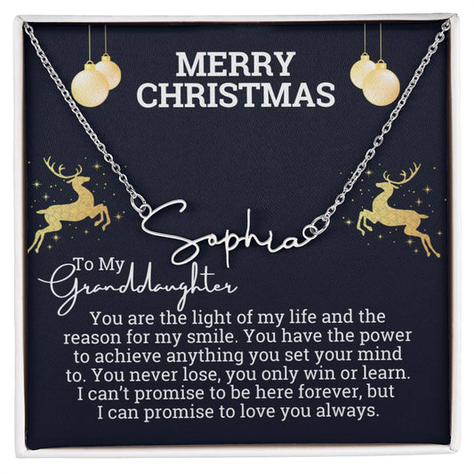 Personalized Signature Name Necklace For My Granddaughter - Christmas Reindeer