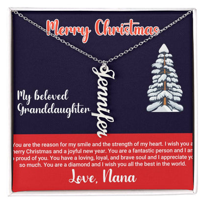 Personalized Vertical Name Necklace For My Granddaughter - White Christmas