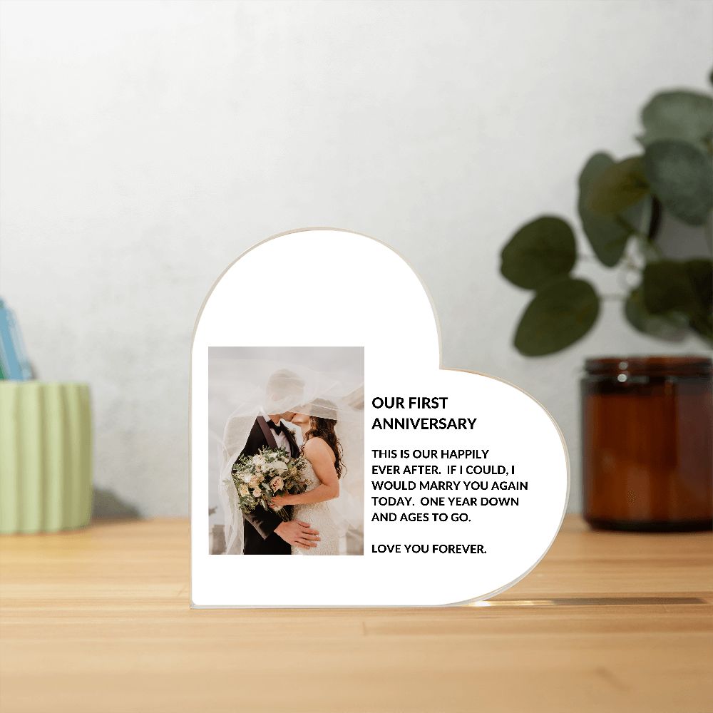 Bride & Groom Anniversary Heart Photo Plaque