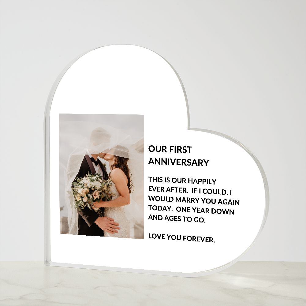 Bride & Groom Anniversary Heart Photo Plaque