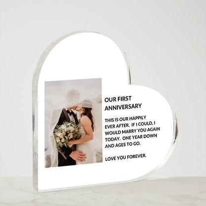 Bride & Groom Anniversary Heart Photo Plaque