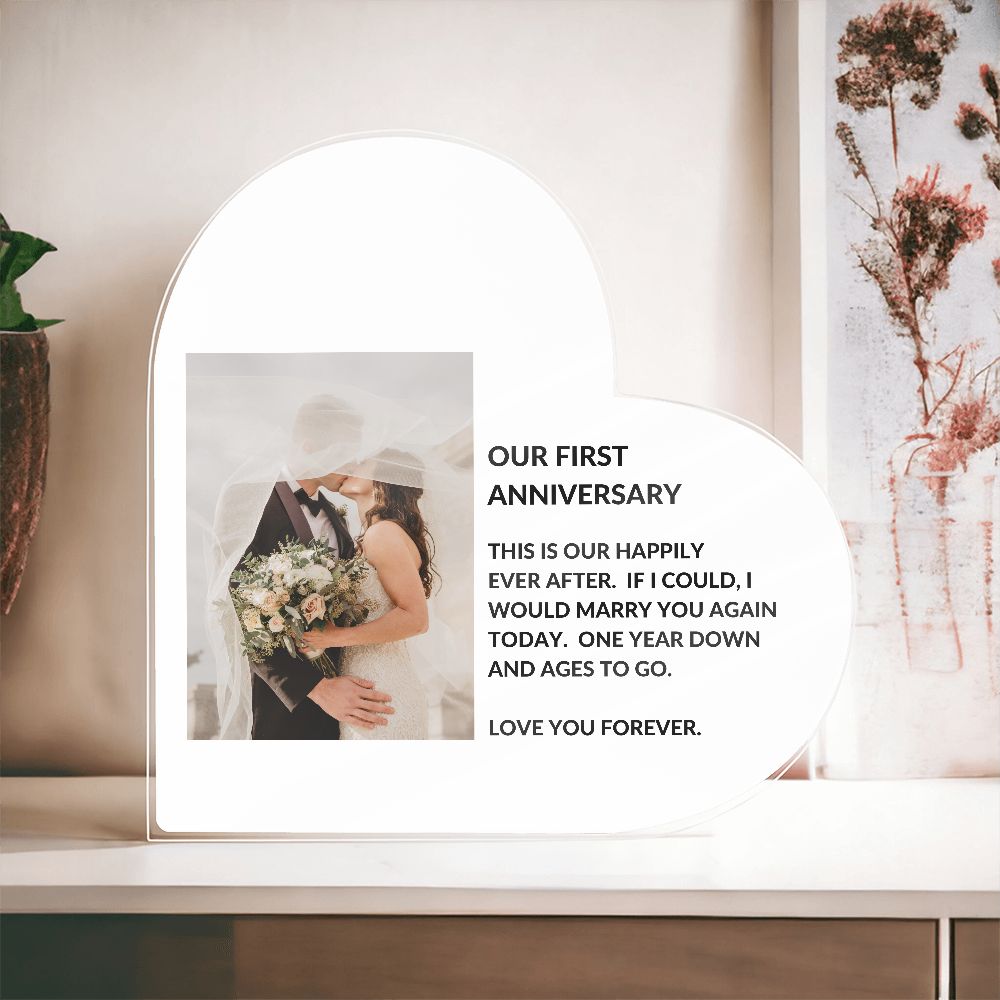 Bride & Groom Anniversary Heart Photo Plaque