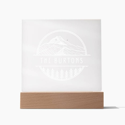 Burton Family - Personalized Custom Name Mountain Forest Acrylic Plaque Night Light