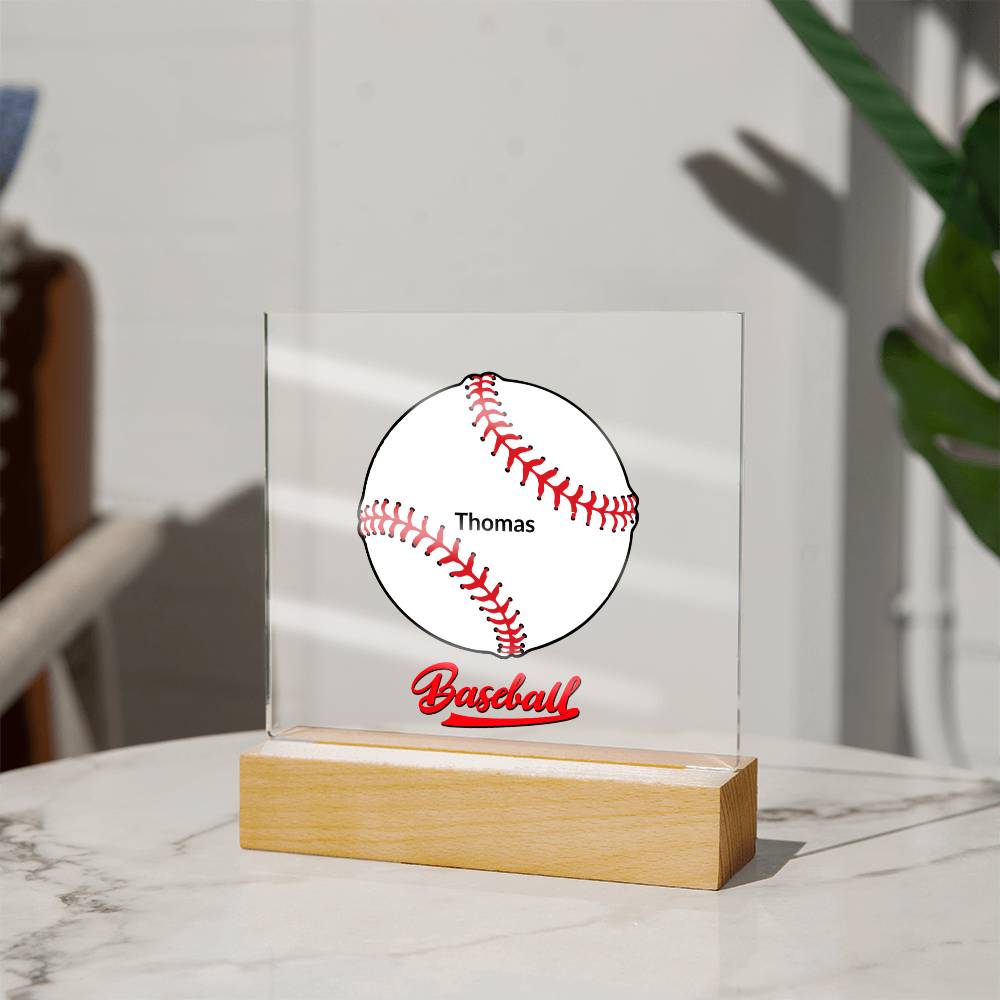 Personalized Baseball Acrylic Circle Night Light - Square