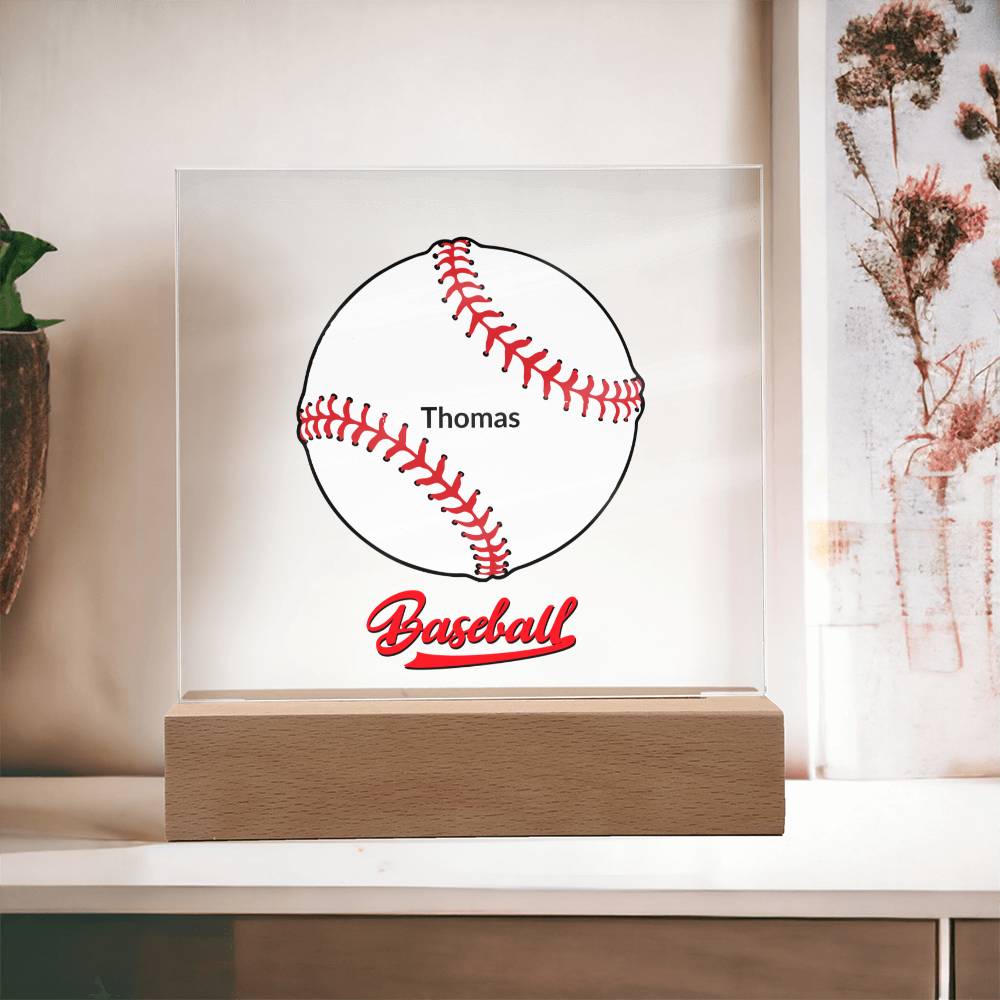 Personalized Baseball Acrylic Circle Night Light - Square