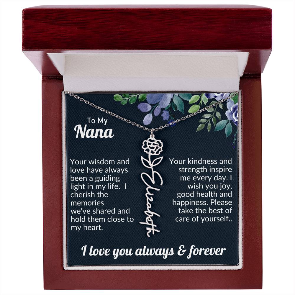 Personalized Flower Name Necklace For Nana