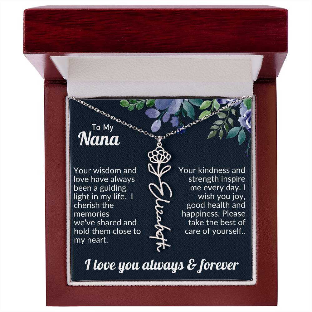 Personalized Flower Name Necklace For Nana