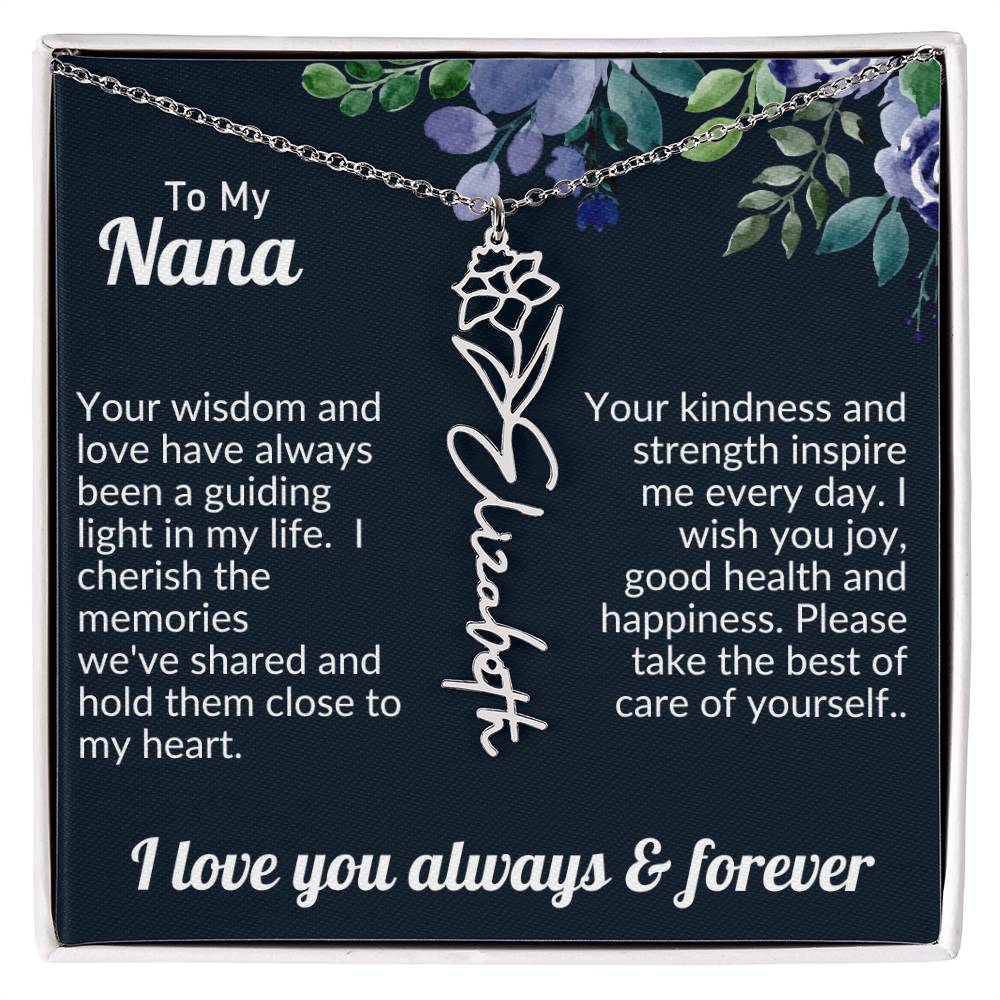 Personalized Flower Name Necklace For Nana