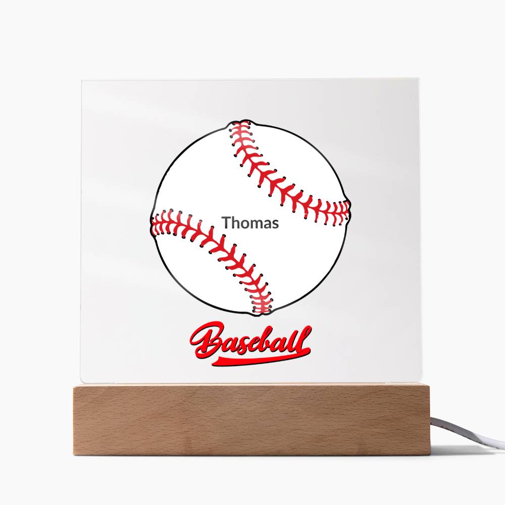 Personalized Baseball Acrylic Circle Night Light - Square