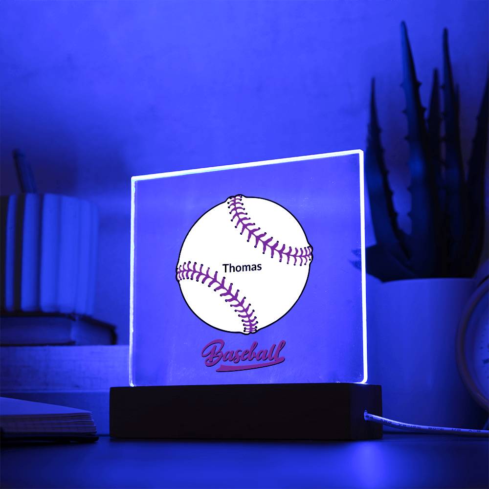 Personalized Baseball Acrylic Circle Night Light - Square