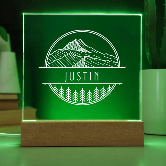 Personalized Custom Name Mountain Forest Acrylic Plaque Night Light