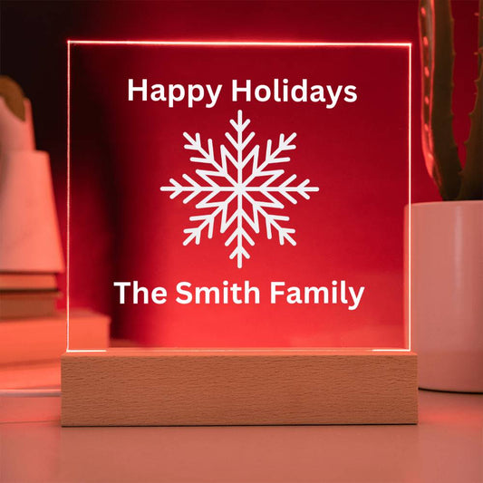 Personalized Family Name Snowflake Acrylic Night Light