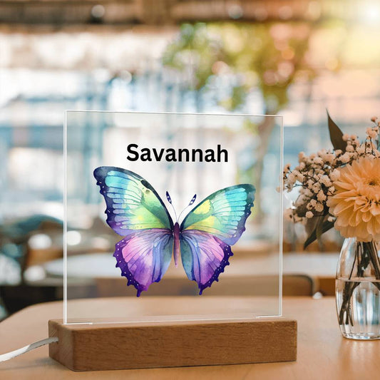 Personalized Multi-colored Butterfly Acylic Plaque Night Light