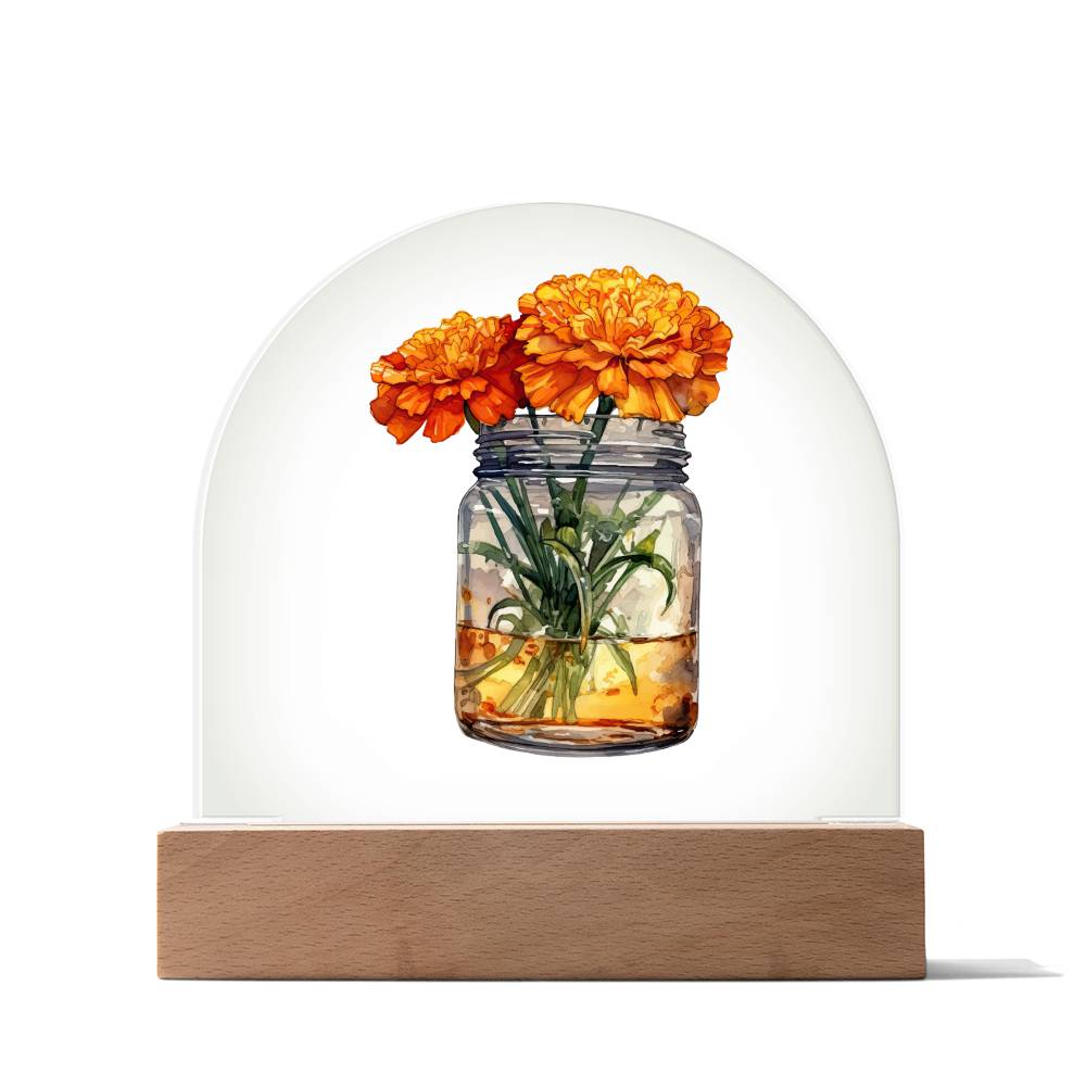 Marigolds in a Jar Flowers In A Jar Forever Bouquet Domed Acrylic Plaque & Night Light