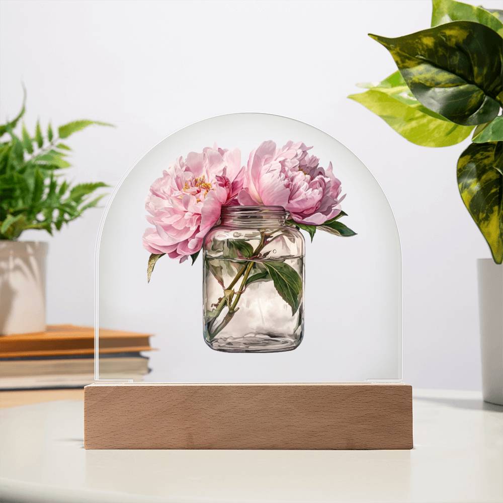 Peonys in a Jar Flowers In A Jar Forever Bouquet Domed Acrylic Plaque & Night Light