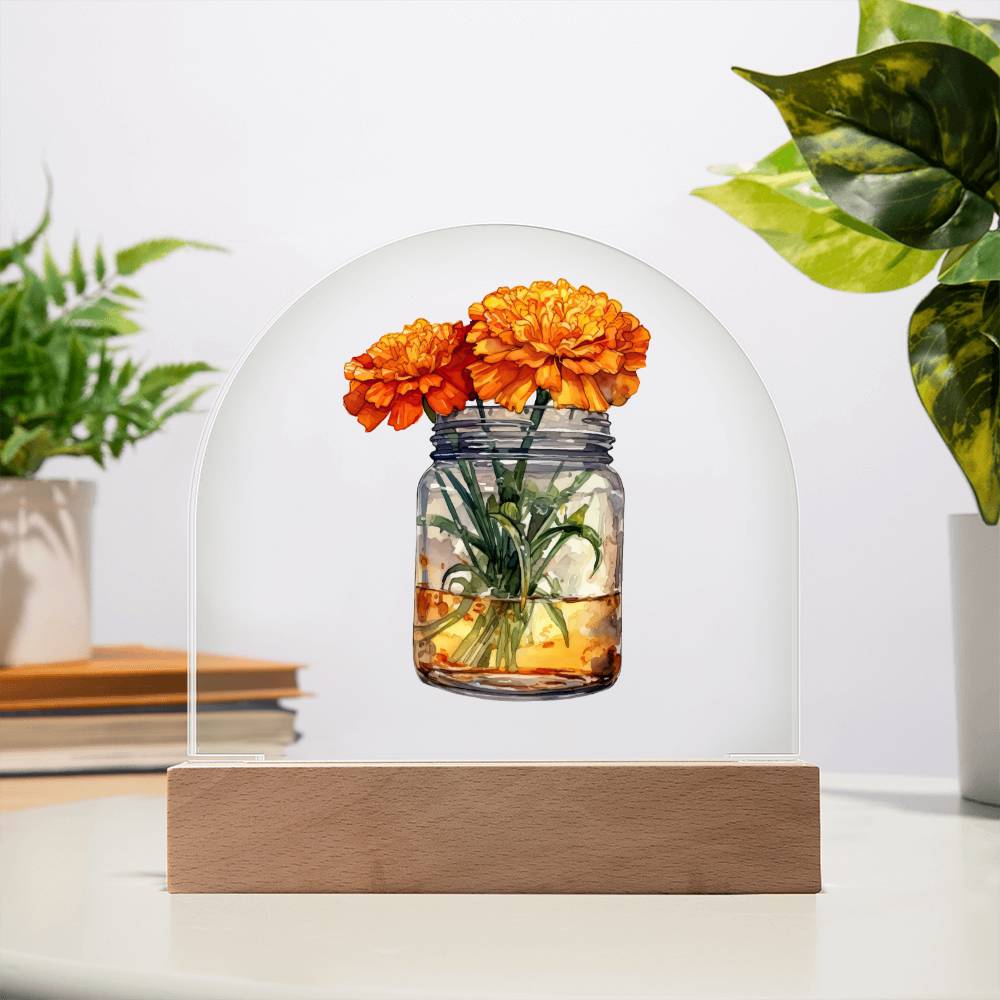 Marigolds in a Jar Flowers In A Jar Forever Bouquet Domed Acrylic Plaque & Night Light