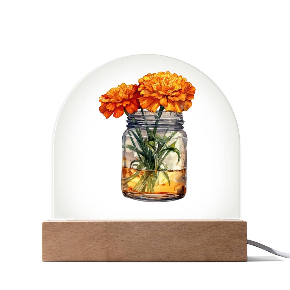 Marigolds in a Jar Flowers In A Jar Forever Bouquet Domed Acrylic Plaque & Night Light